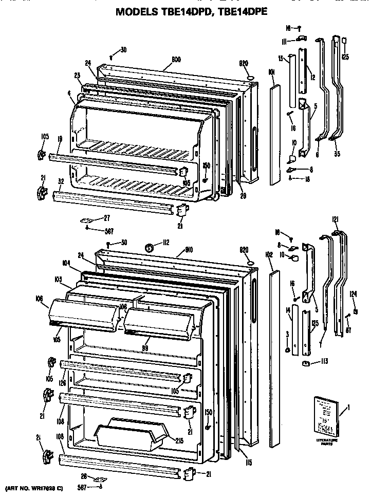GE TBE14DPDRWH doors diagram