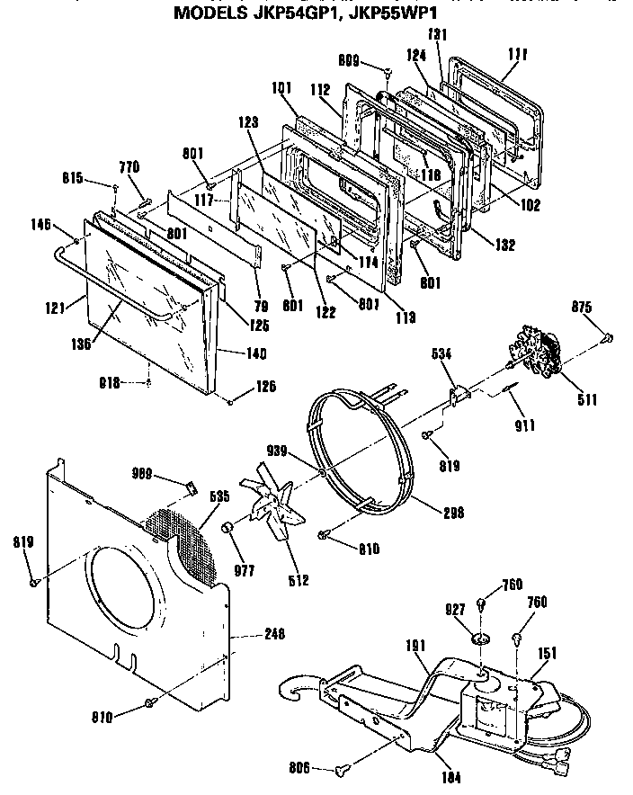 GE JKP55WP1WG door and blower diagram