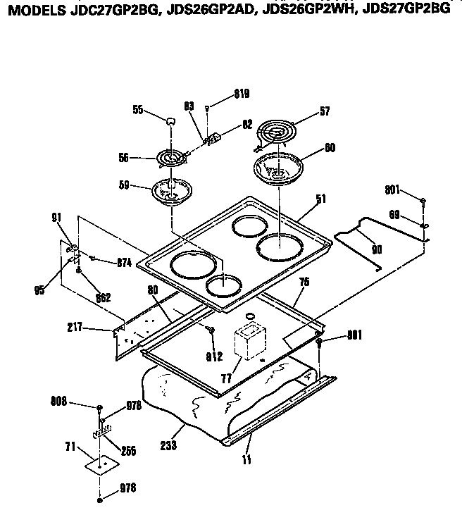 GE JDS27GP2BG cooktop diagram
