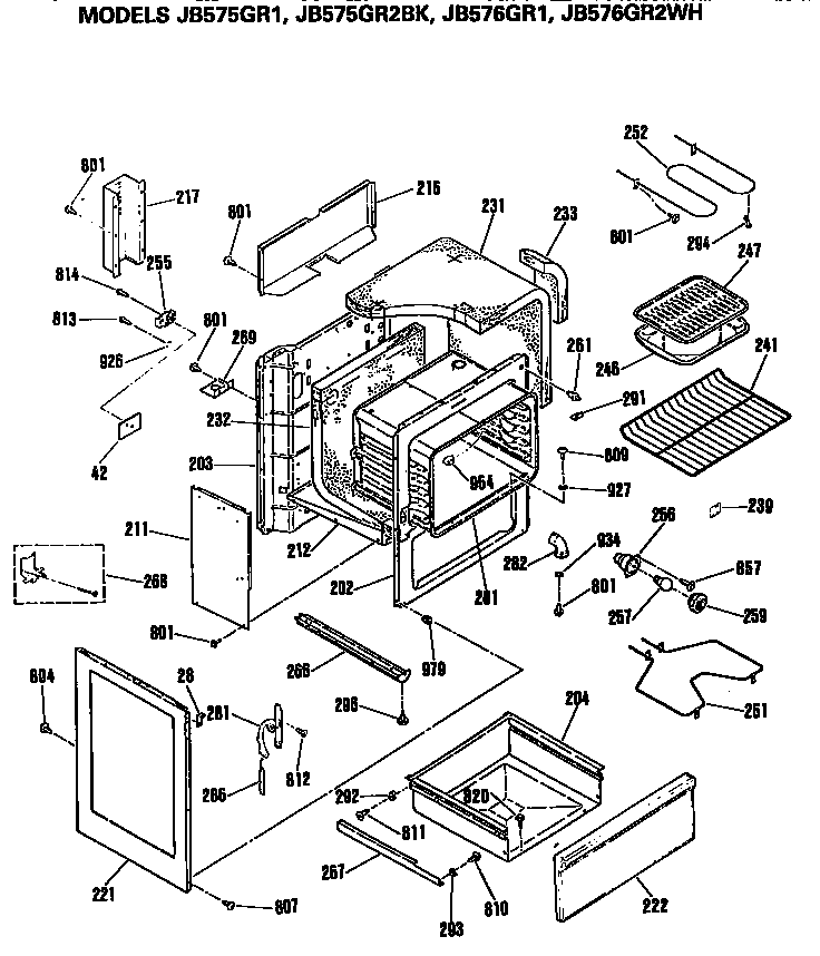 GE JB575GR2BK main body diagram