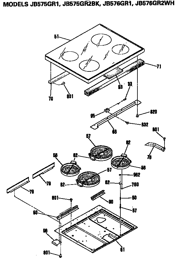 GE JB575GR2BK cooktop diagram