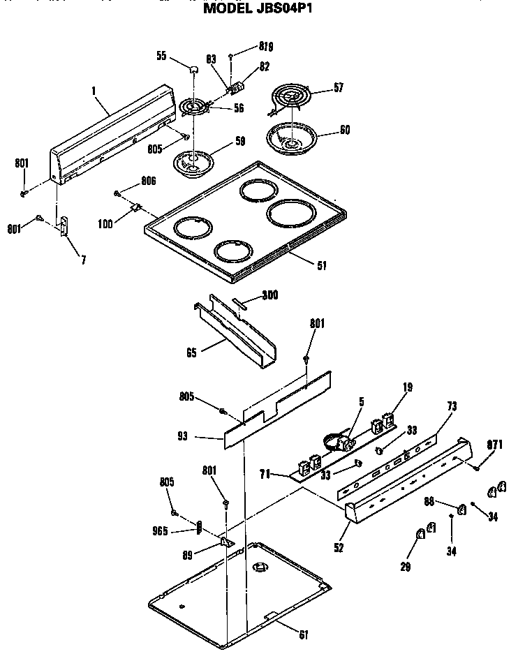 GE JBS04P1 cooktop diagram