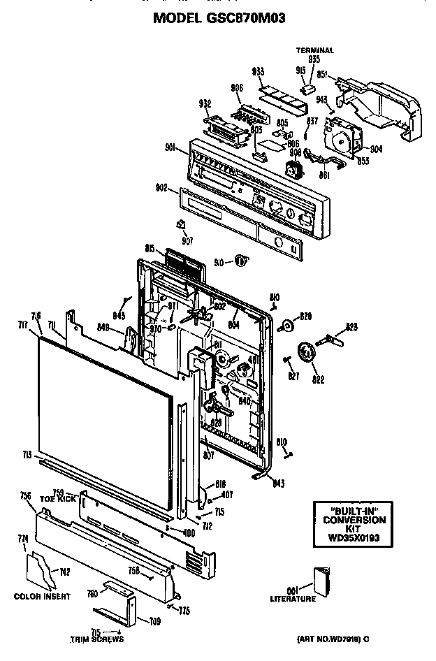 GE GSC870M03 front/control panel diagram