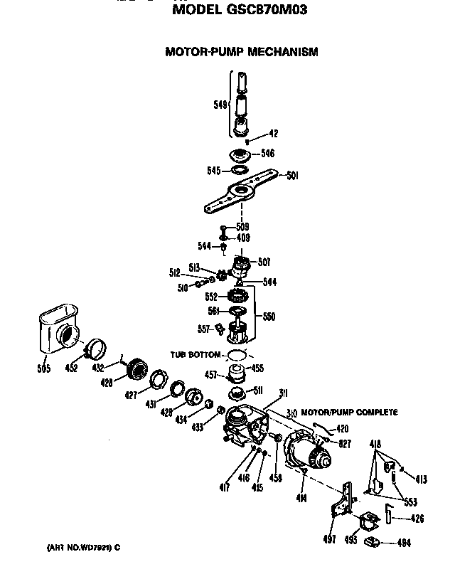 GE GSC870M03 motor/pump diagram