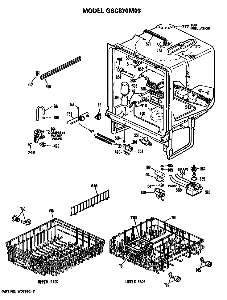 GE GSC870M03 tub/racks diagram