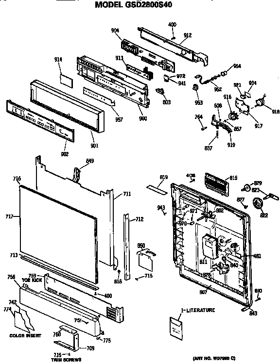GE GSD2800S40 front/control panel diagram