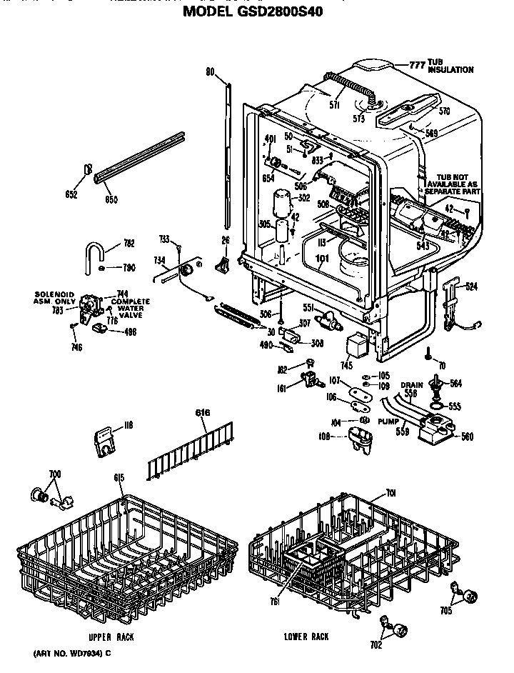 GE GSD2800S40 tub/racks diagram