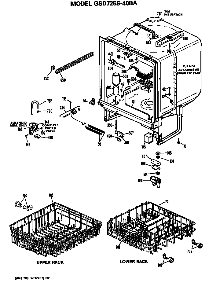 GE GSD725S-40BA tub/racks diagram