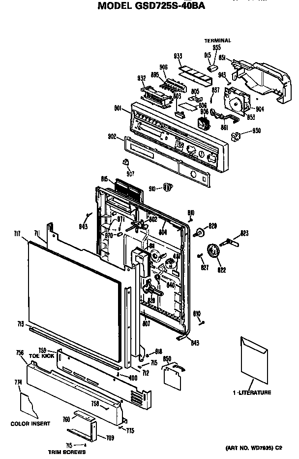 GE GSD725S-40BA front/control panel diagram