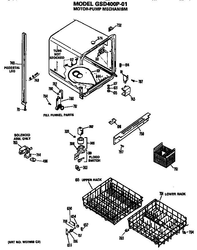 GE GSD400P-01 tub/racks diagram