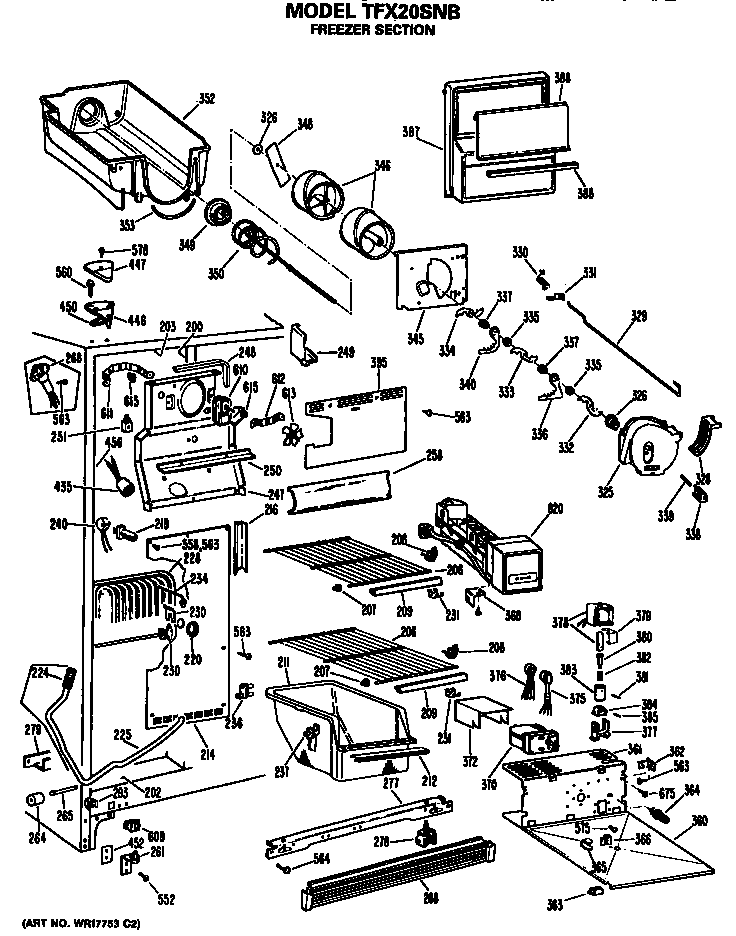 GE TFX20SNB freezer section diagram