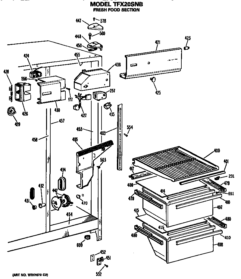GE TFX20SNB fresh food section diagram