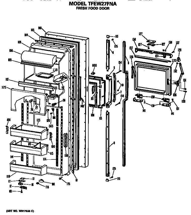 GE TFEW27FNA fresh food door diagram