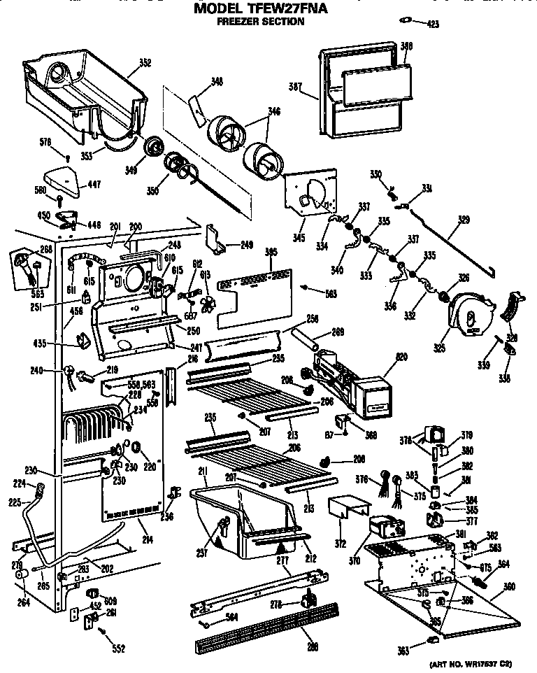 GE TFEW27FNA freezer section diagram