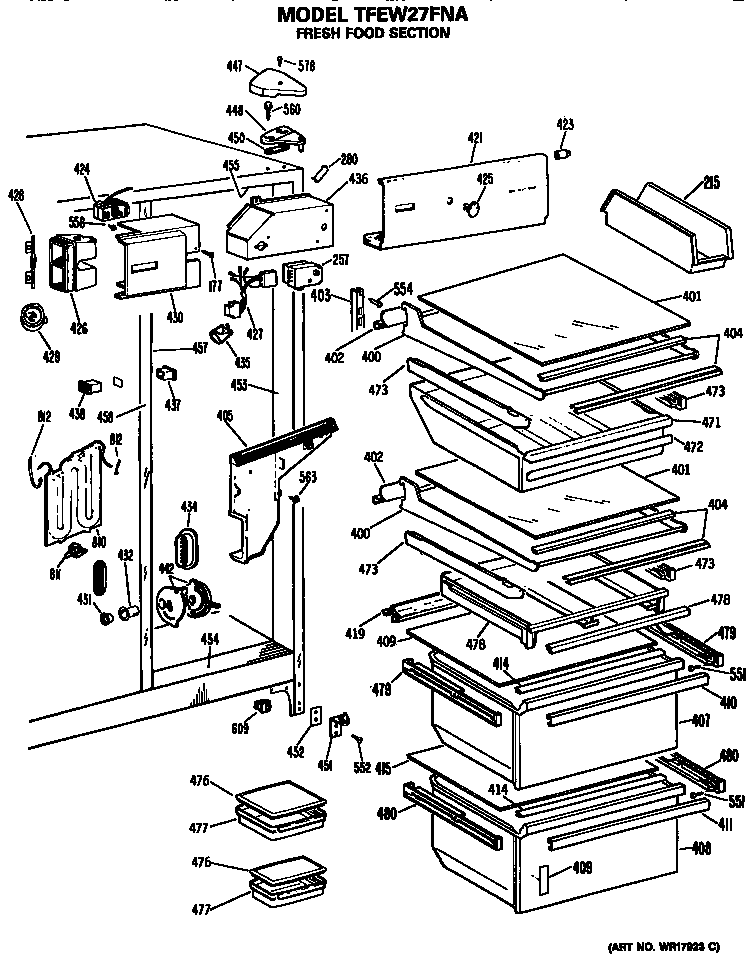 GE TFEW27FNA fresh food section diagram