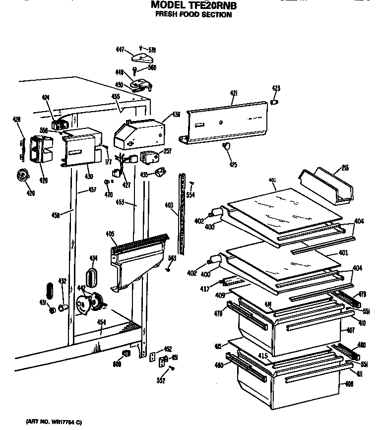 GE TFE20RNB fresh food section diagram