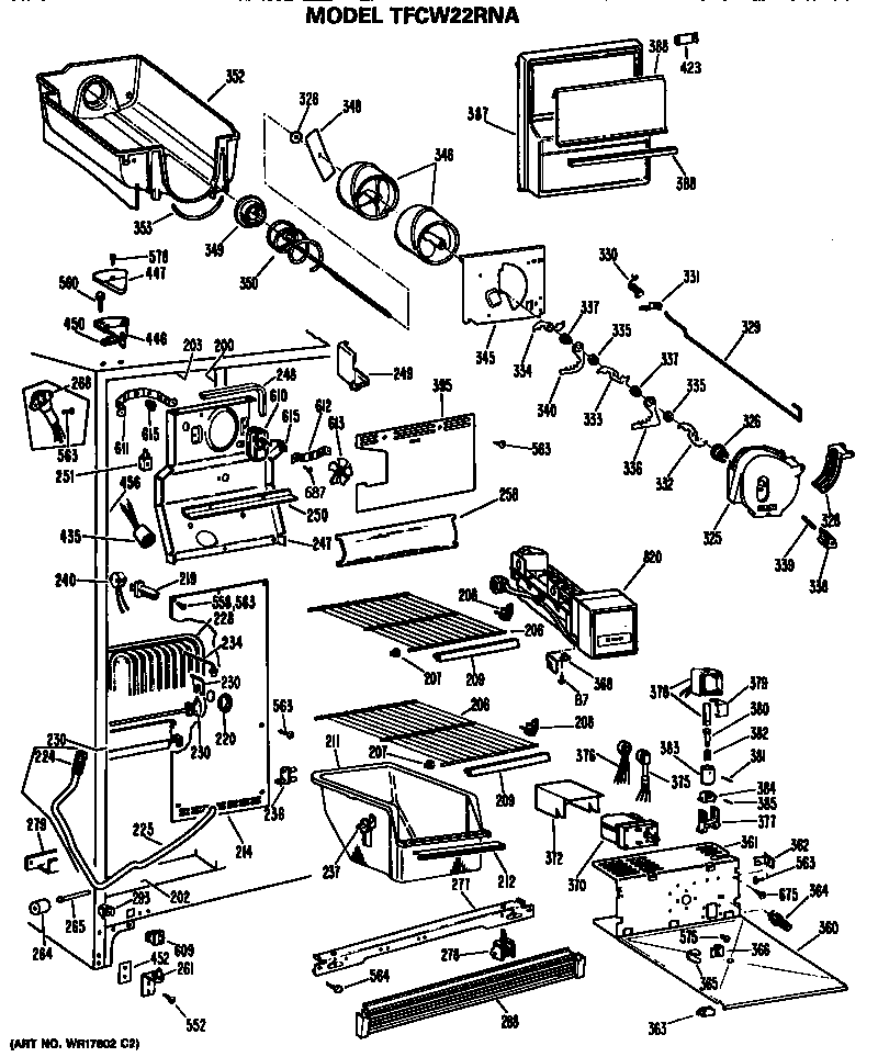 GE TFCW22RNA freezer section diagram