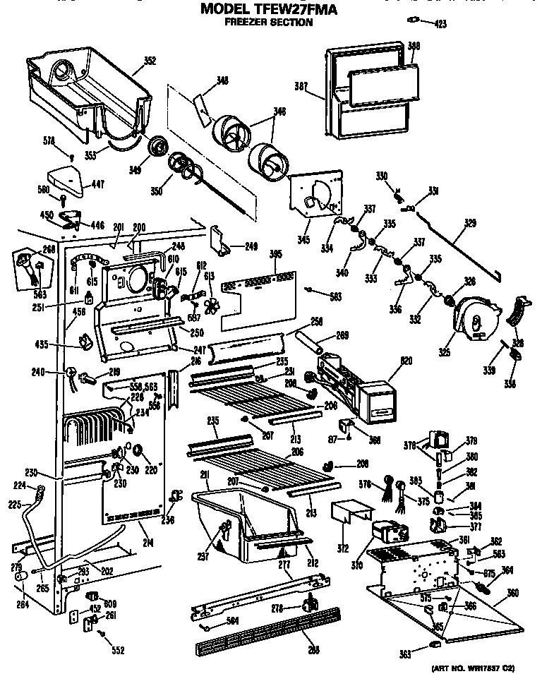 GE TFEW27FMA freezer section diagram