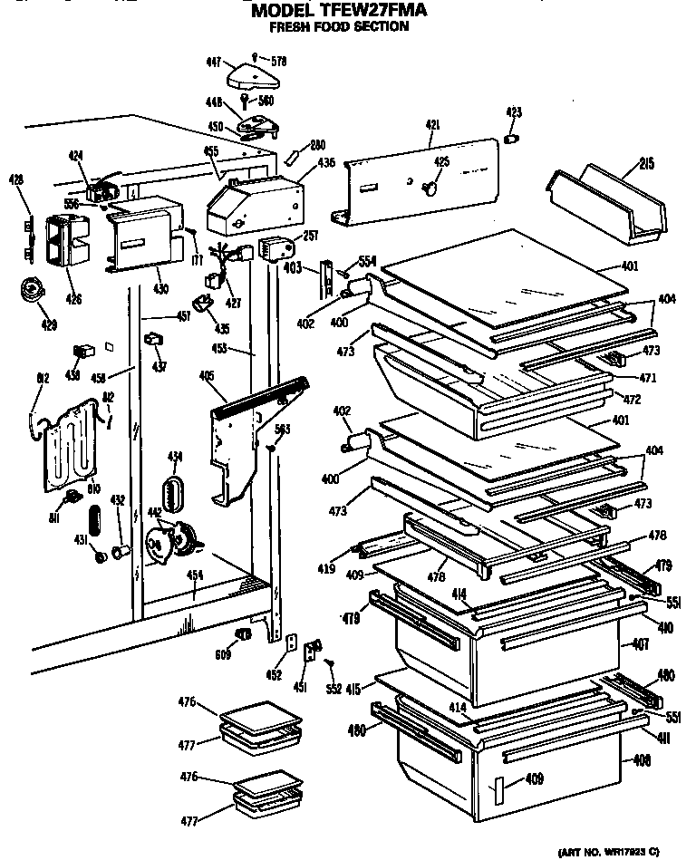 GE TFEW27FMA fresh food section diagram