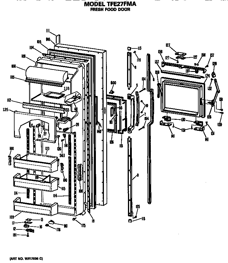 GE TFE27FMA fresh food door diagram