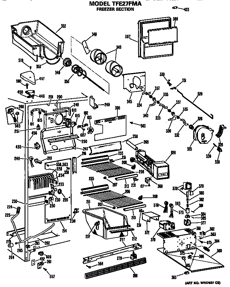 GE TFE27FMA freezer section diagram