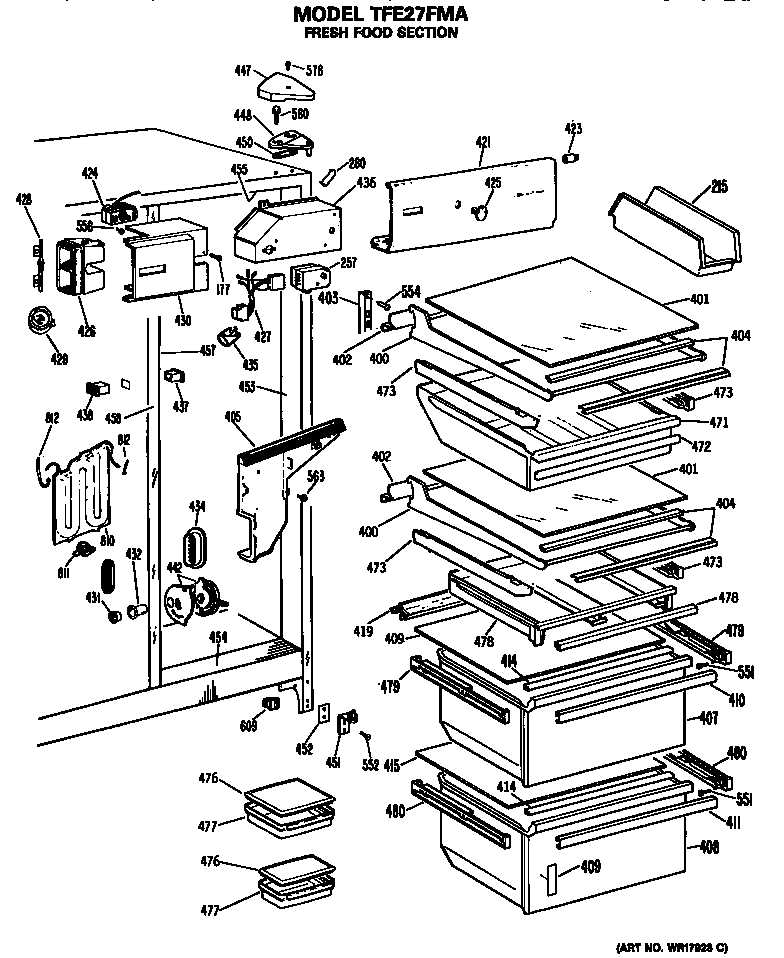 GE TFE27FMA fresh food section diagram