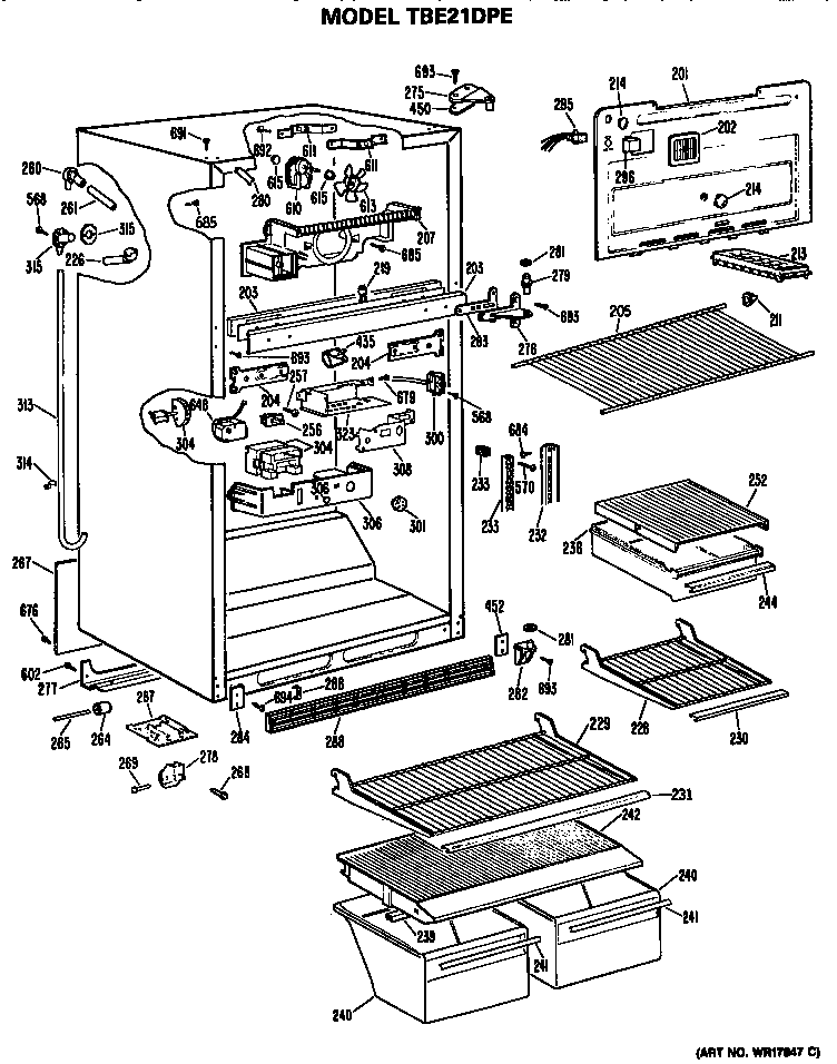 GE TBE21DPERWH cabinet diagram