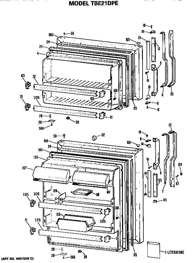 GE TBE21DPERWH doors diagram
