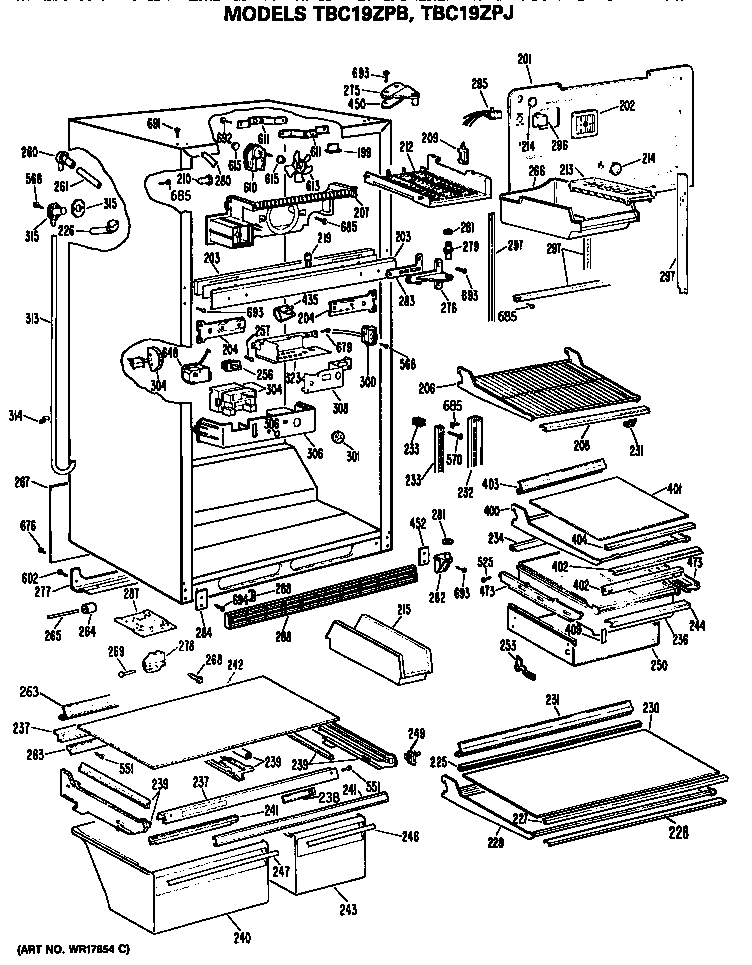 GE TBC19ZPBRWH cabinet diagram