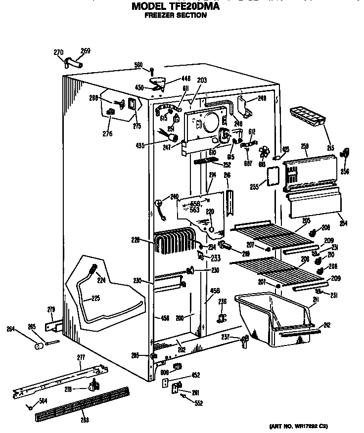 GE TFE20DMA freezer section diagram