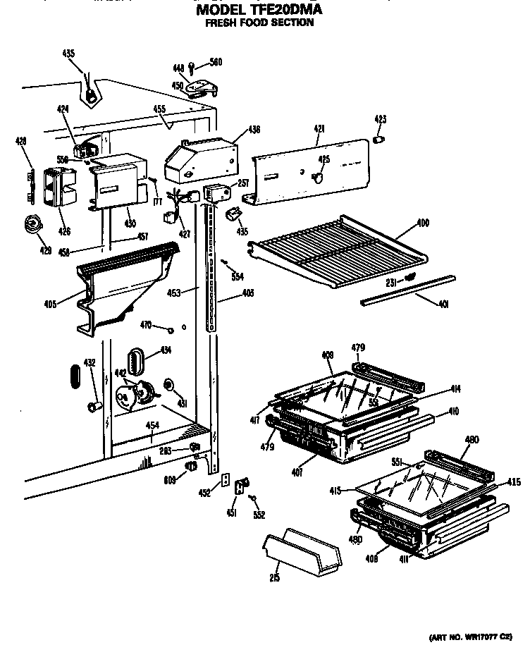 GE TFE20DMA fresh food section diagram