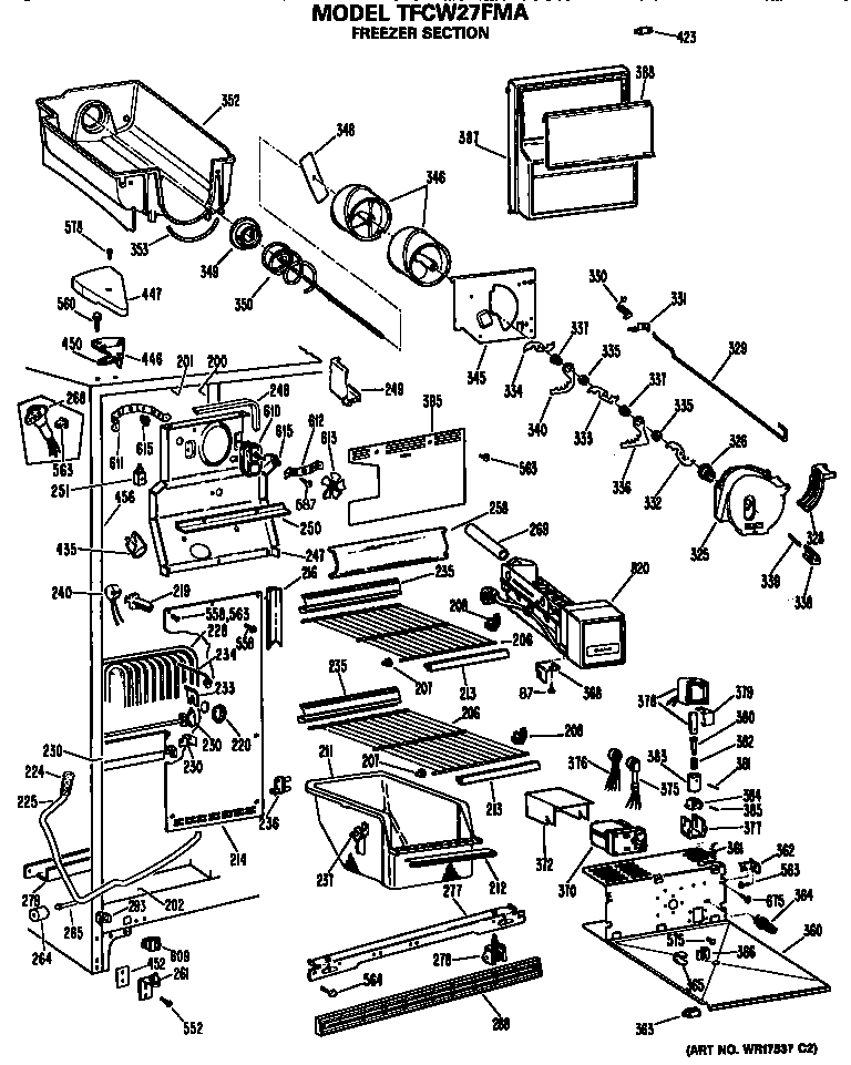 GE TFCW27FMA freezer section diagram