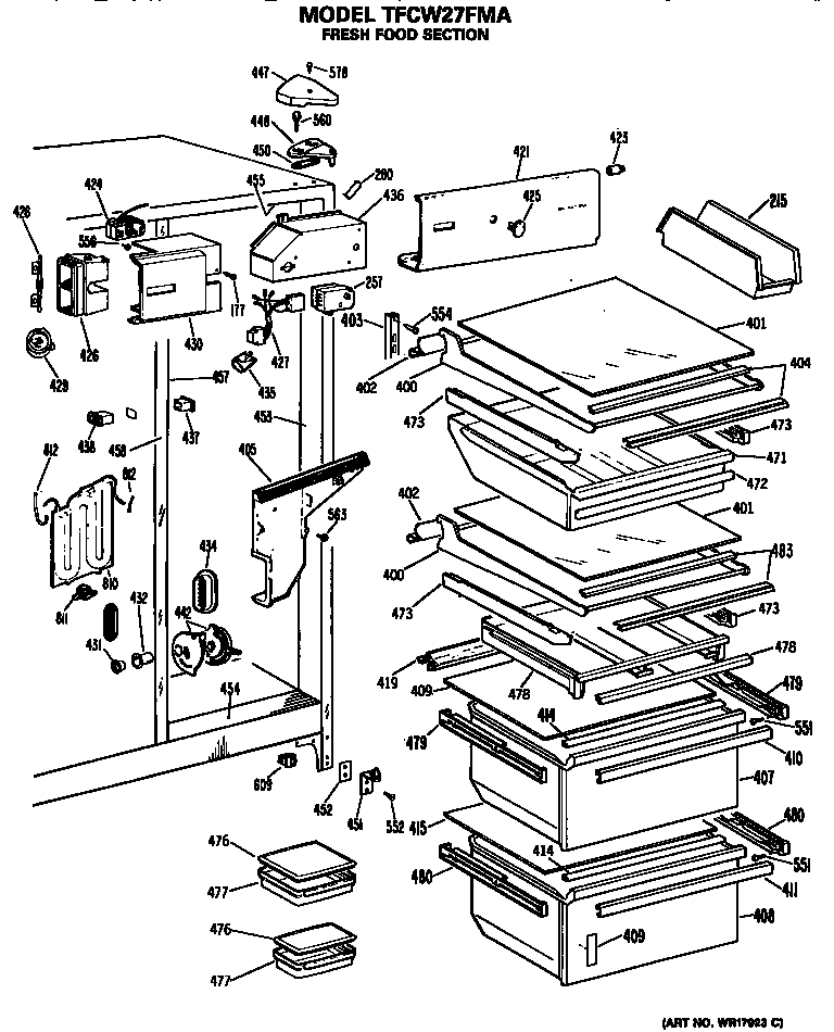 GE TFCW27FMA fresh food section diagram