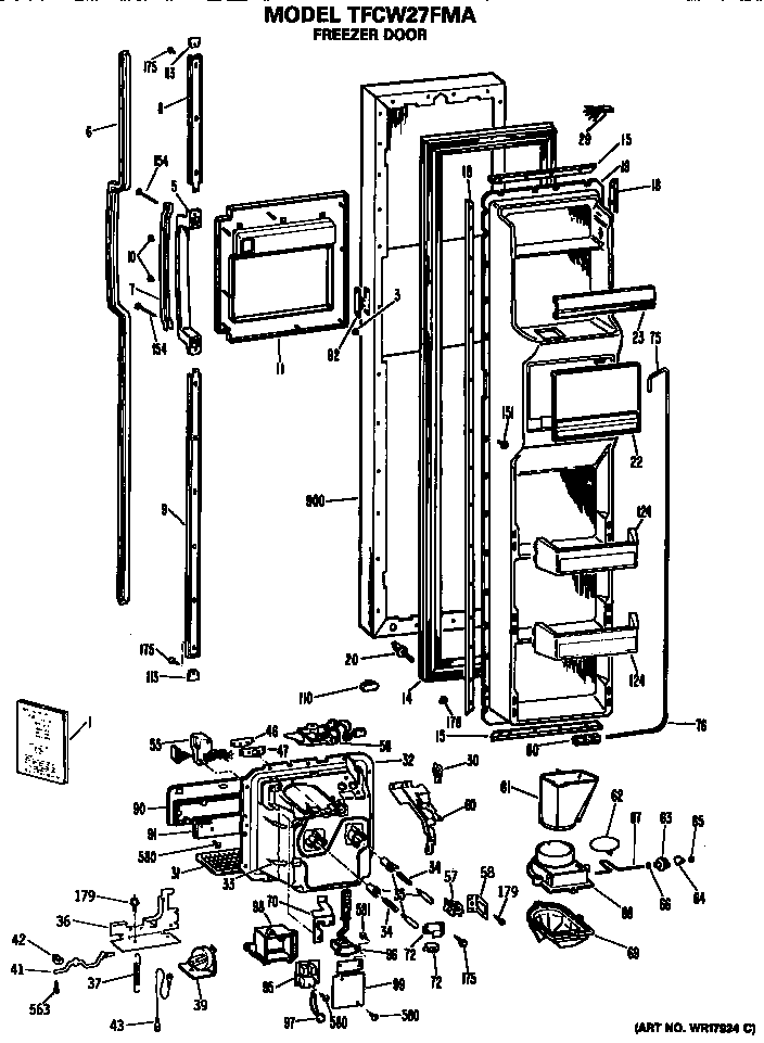 GE TFCW27FMA freezer door diagram