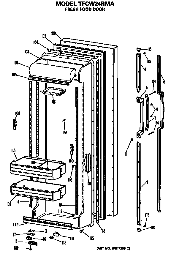 GE TFCW24RMA fresh food door diagram