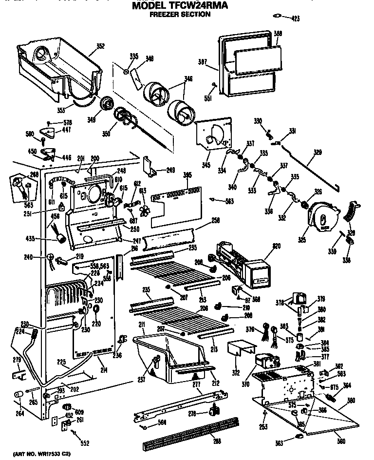 GE TFCW24RMA freezer section diagram