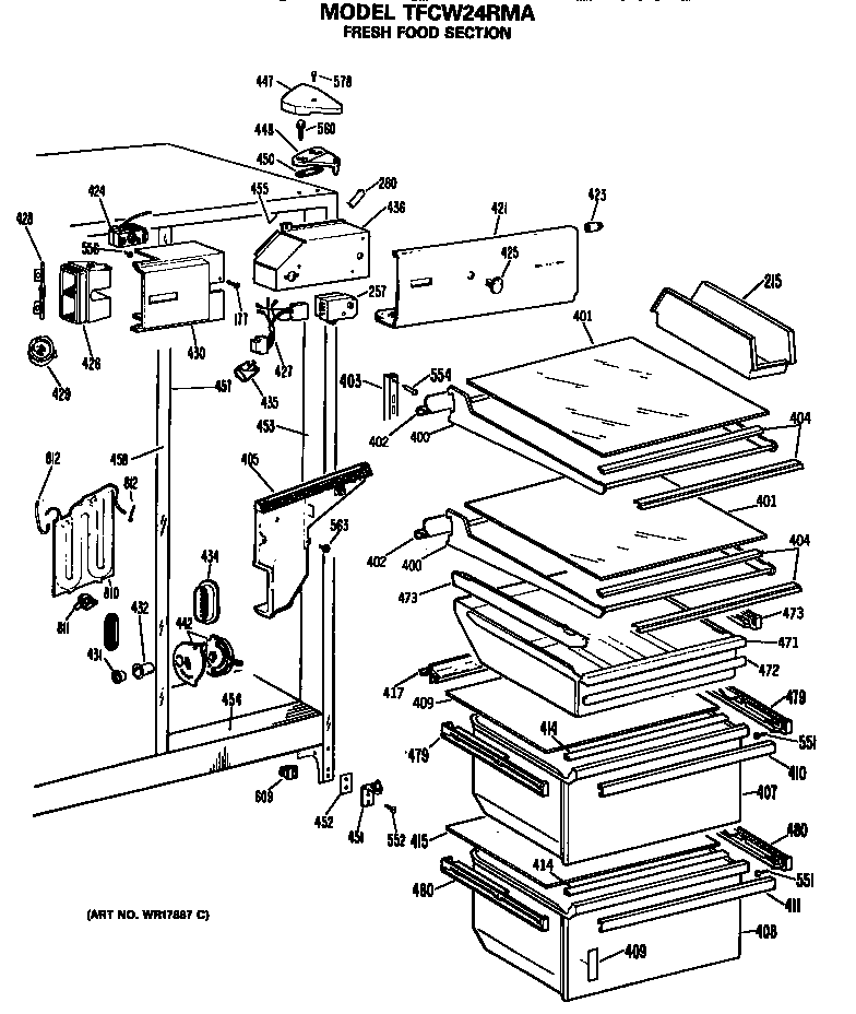 GE TFCW24RMA fresh food section diagram