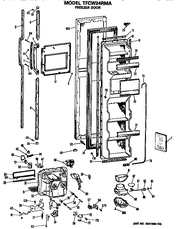 GE TFCW24RMA freezer door diagram