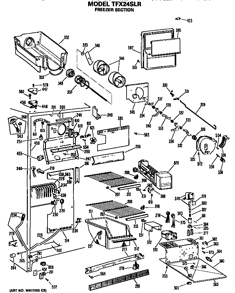 GE TFX24SLR freezer section diagram