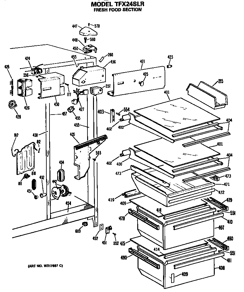 GE TFX24SLR fresh food section diagram