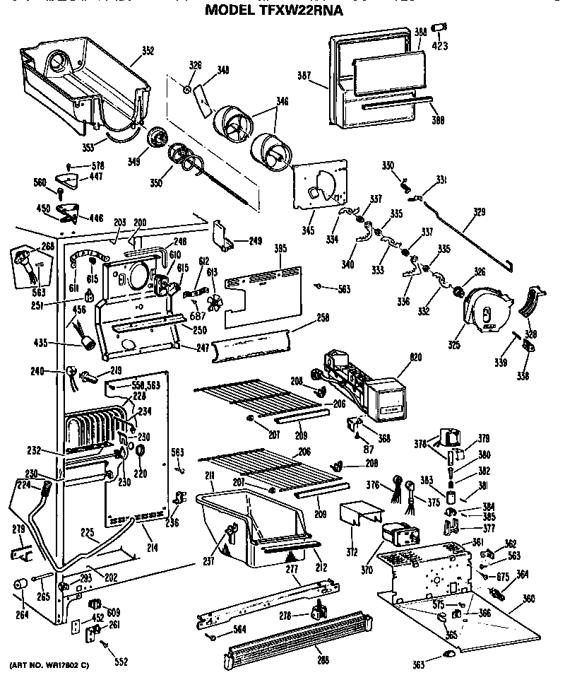 GE TFXW22RNA freezer section diagram