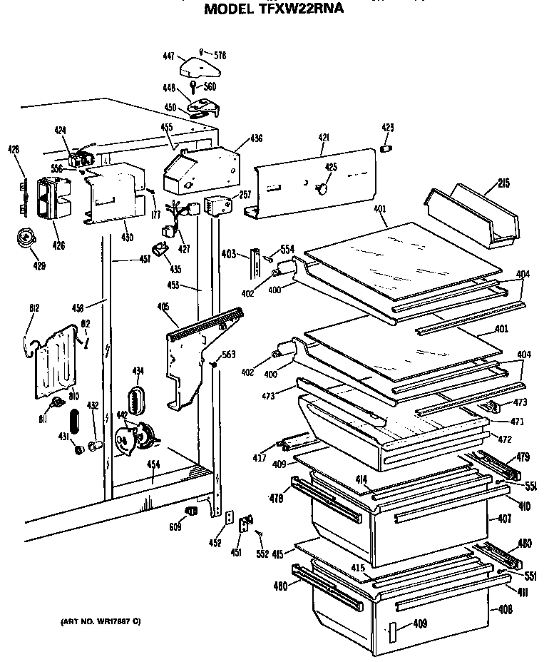 GE TFXW22RNA fresh food section diagram