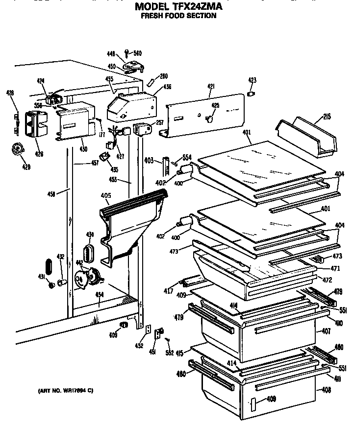 GE TFX24ZMA fresh food section diagram