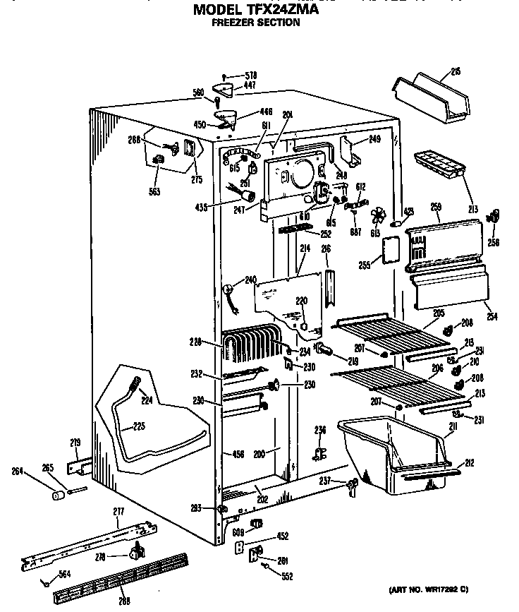 GE TFX24ZMA freezer section diagram