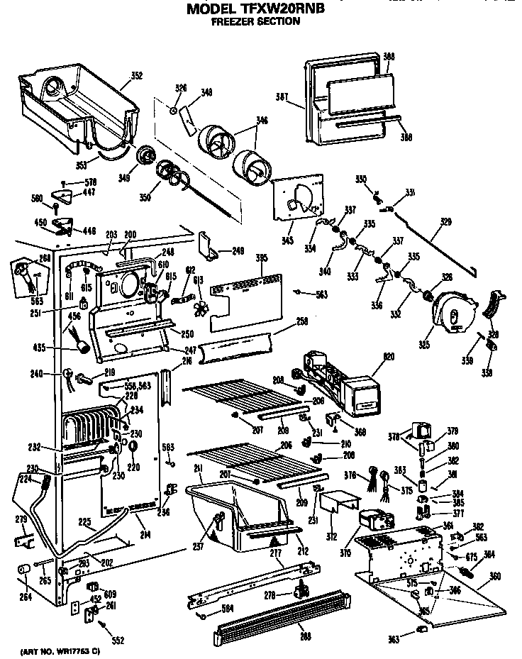 GE TFXW20RNB freezer section diagram