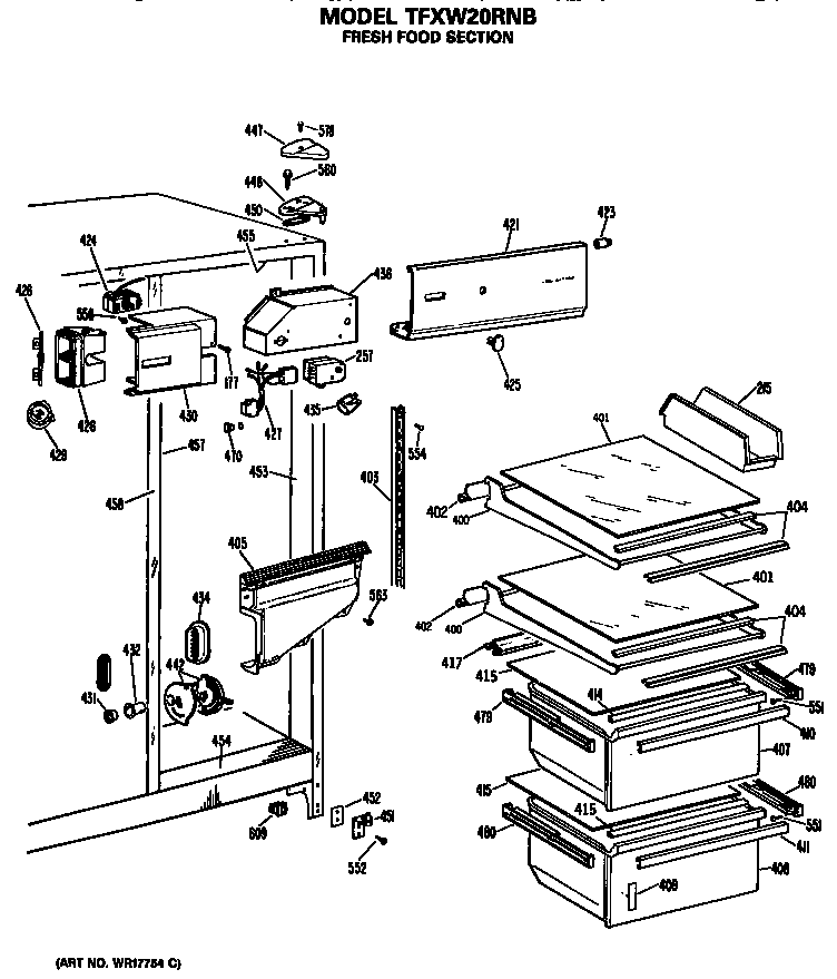GE TFXW20RNB fresh food section diagram
