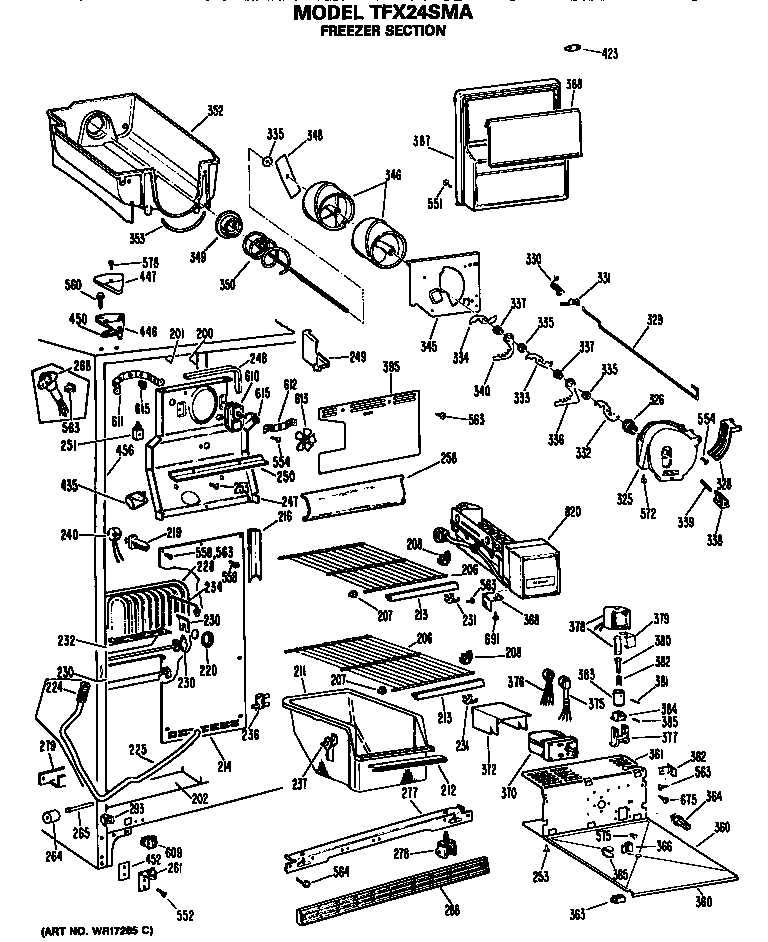 GE TFX24SMA freezer section diagram