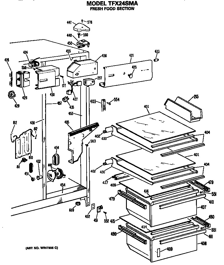 GE TFX24SMA fresh food section diagram