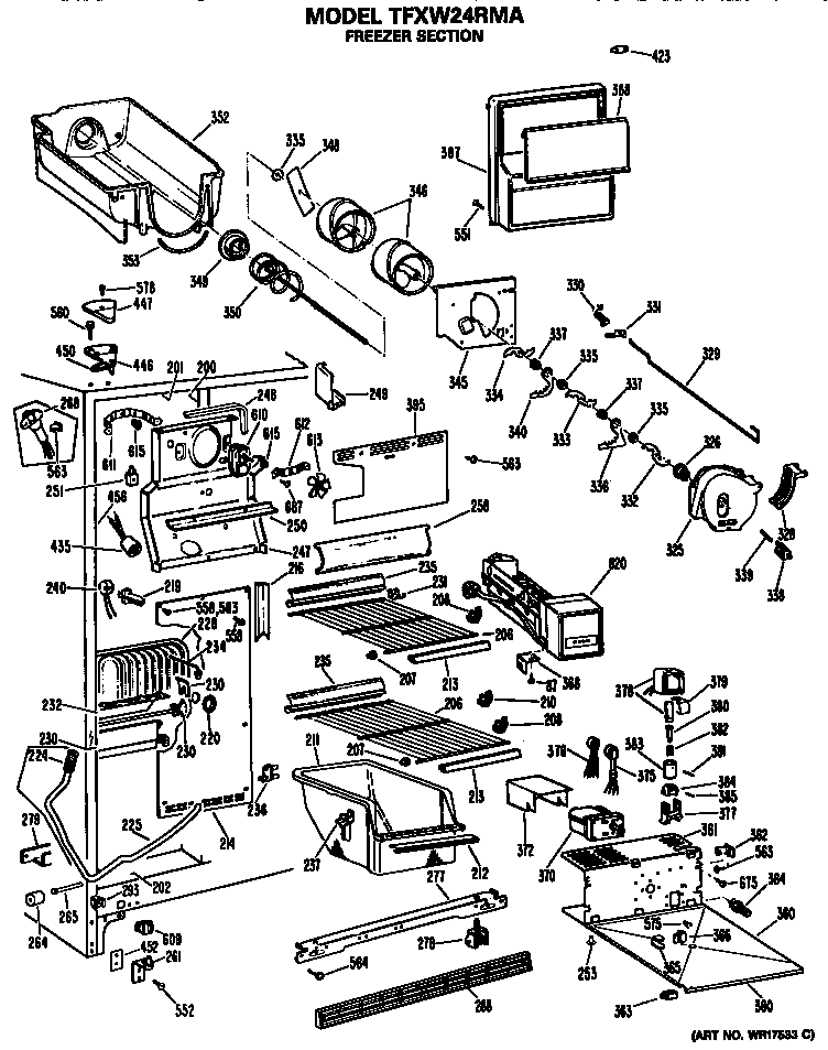 GE TFXW24RMA freezer section diagram
