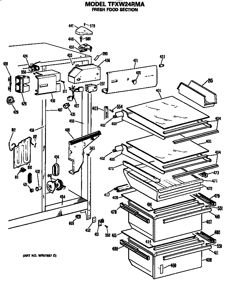 GE TFXW24RMA fresh food section diagram